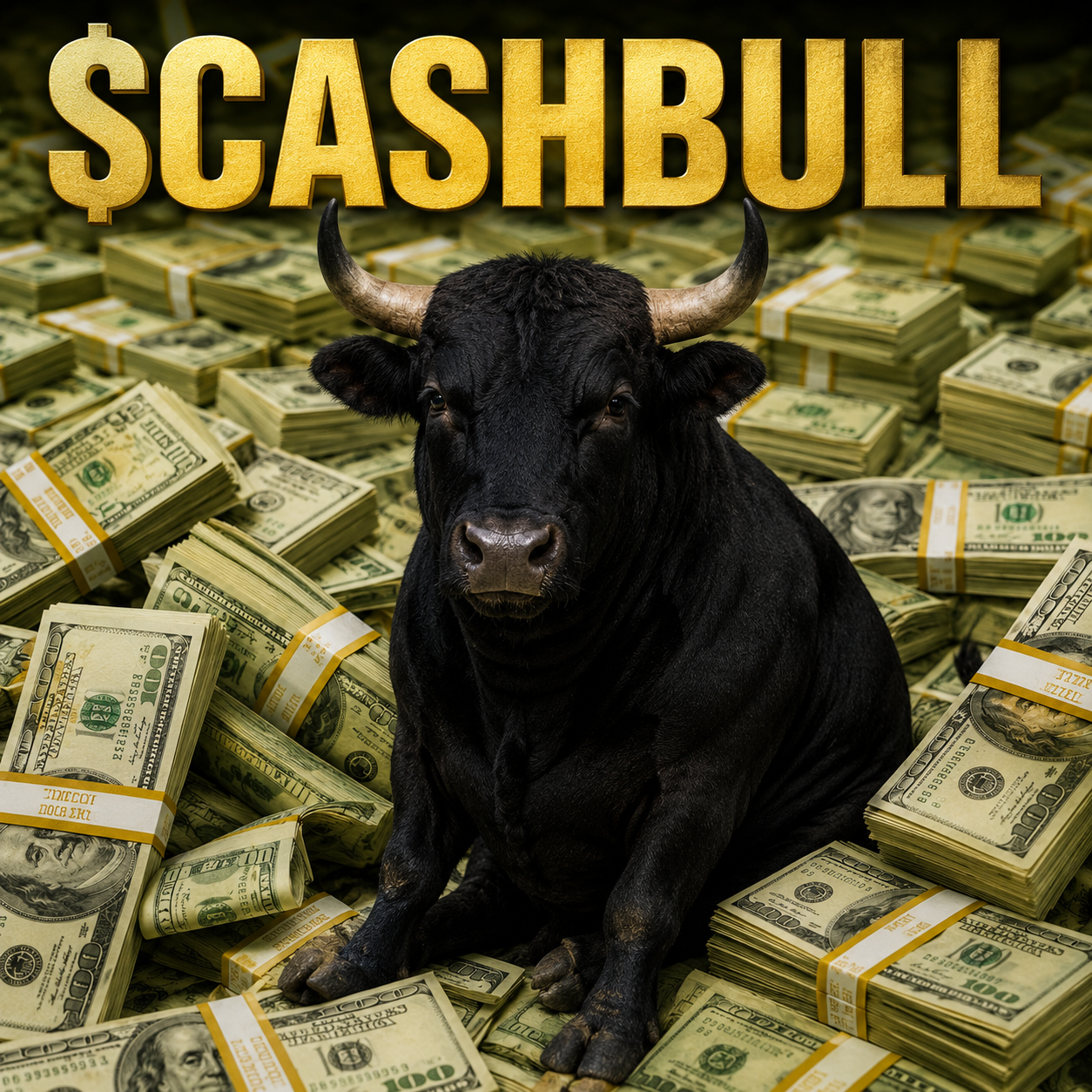The mighty $CASHBULL sitting on stacks of hundred dollar bills